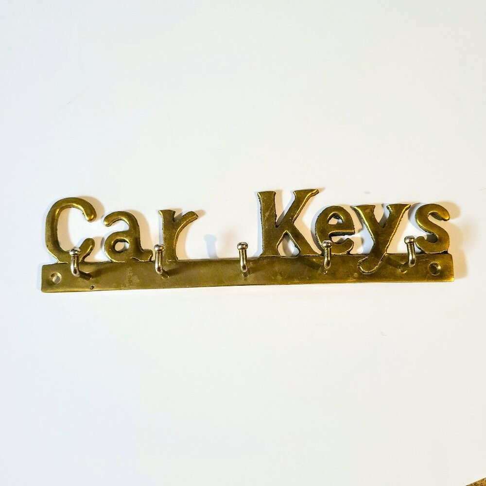 Vintage 1970s "Car Keys" Brass Key Holder, Wall Mount, Made In Taiwan